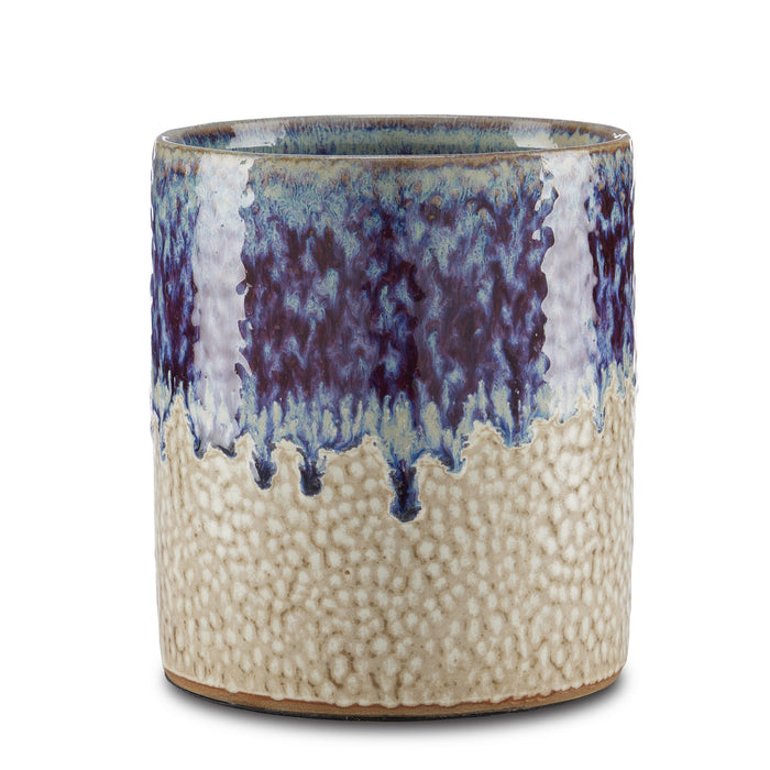 Currey and Company 1200-0626 Cachepot, Milky White/Reactive Blue