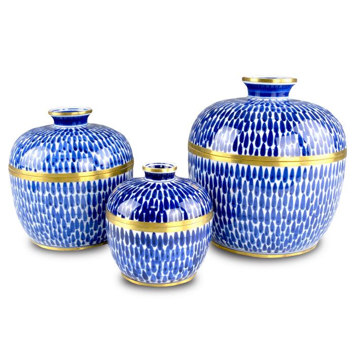 Currey and Company 1200-0661 Jar Set of 3, Blue/White/Brass