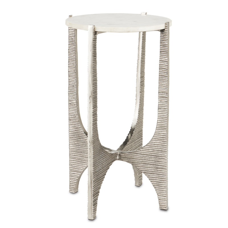 Currey and Company 4000-0142 Accent Table, Antique Nickel/White