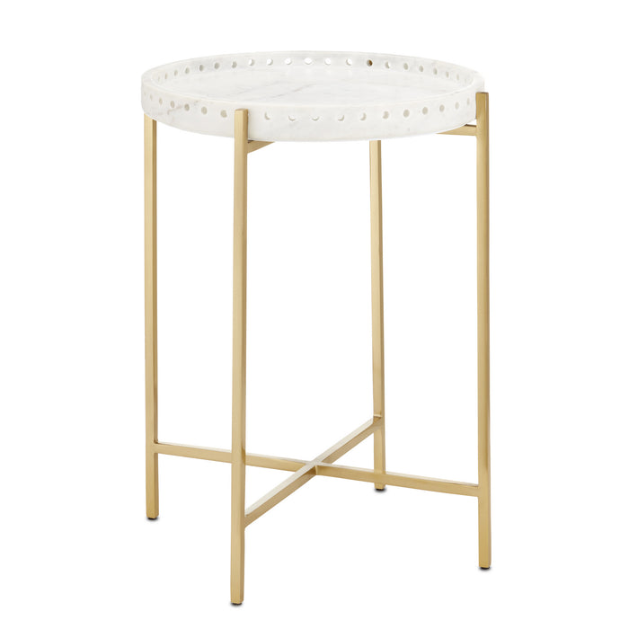 Currey and Company 4000-0146 Accent Table, White/Antique Brass