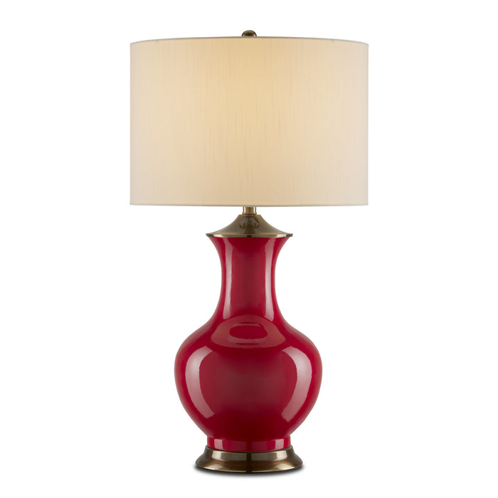 Currey and Company 6000-0840 One Light Table Lamp, Red/Antique Brass