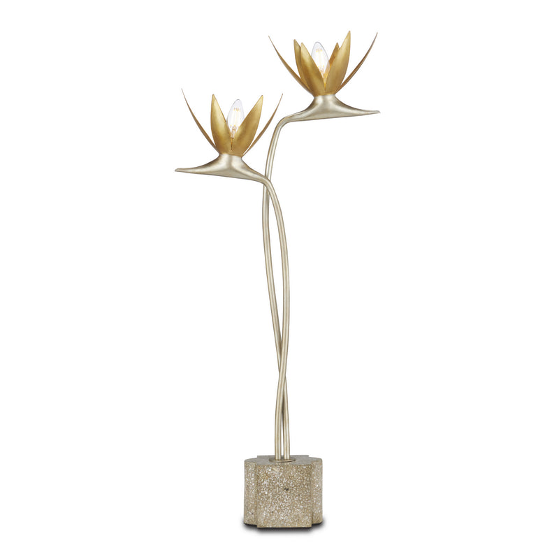 Currey and Company 6000-0855 Two Light Table Lamp, Contemporary Silver Leaf/Contemporary Gold Leaf/Abalone Polished Concrete