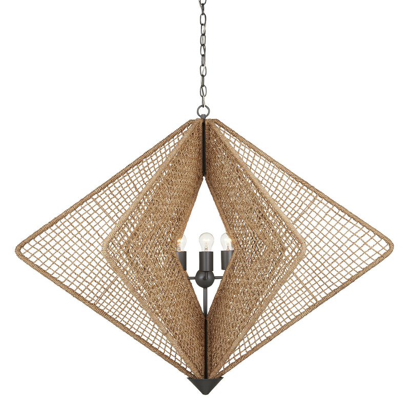 Currey and Company 9000-0965 Three Light Chandelier, Natural Rope/Hiroshi Gray