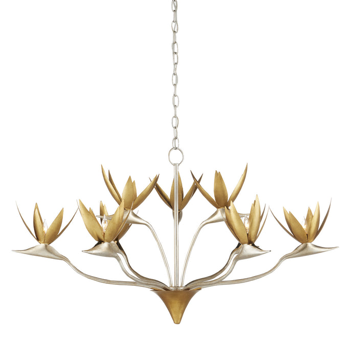 Currey and Company 9000-0973 Nine Light Chandelier, Contemporary Silver Leaf/Contemporary Gold Leaf/ Contemporary Gold
