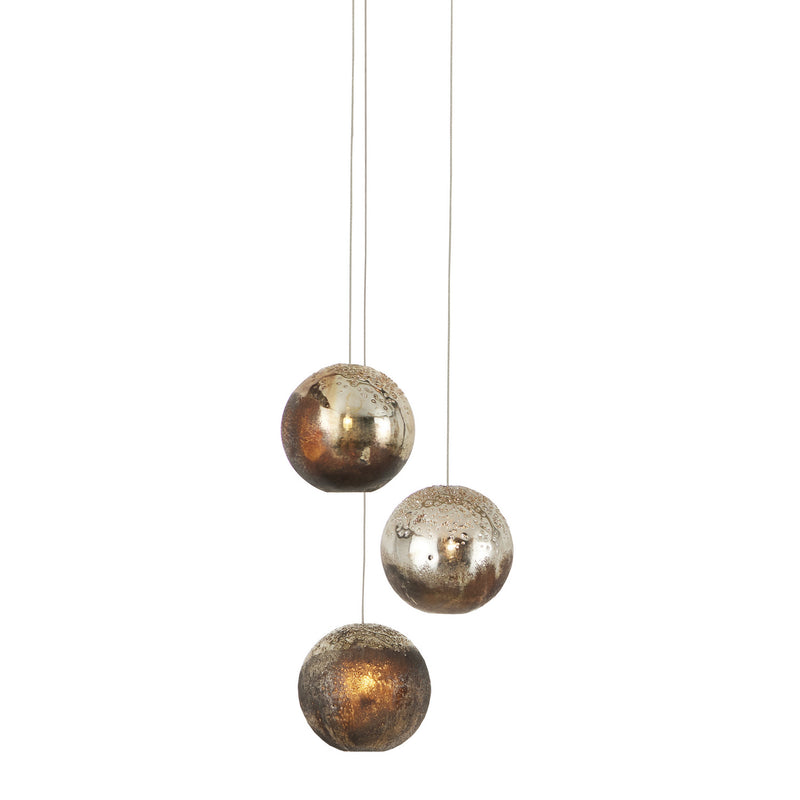 Currey and Company 9000-1013 Three Light Pendant, Antique Silver/Antique Gold/Matte Charcoal
