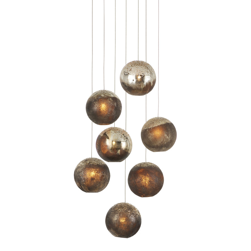 Currey and Company 9000-1014 Seven Light Pendant, Antique Silver/Antique Gold/Matte Charcoal