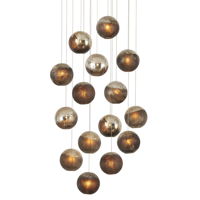 Currey and Company 9000-1015 15 Light Pendant, Antique Silver/Antique Gold/Matte Charcoal