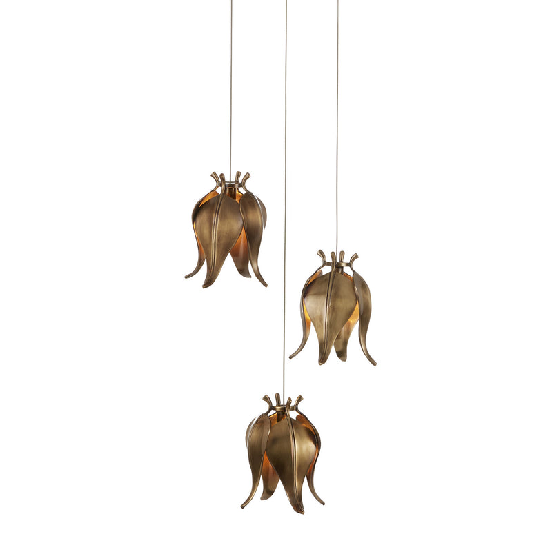 Currey and Company 9000-1020 Three Light Pendant, Antique Brass