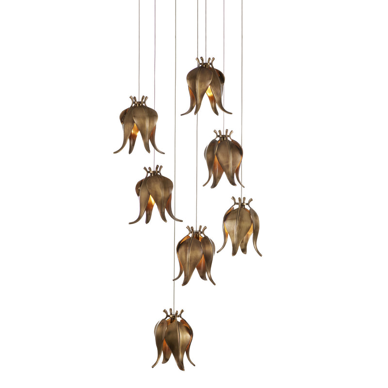 Currey and Company 9000-1021 Seven Light Pendant, Antique Brass