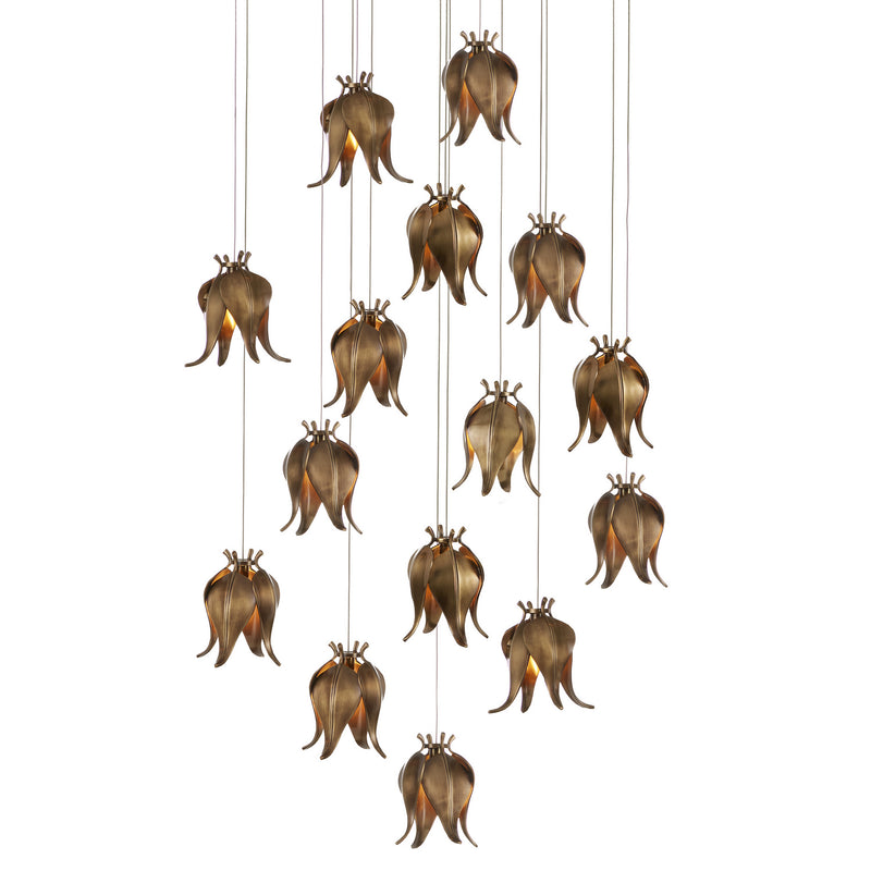 Currey and Company 9000-1022 15 Light Pendant, Antique Brass