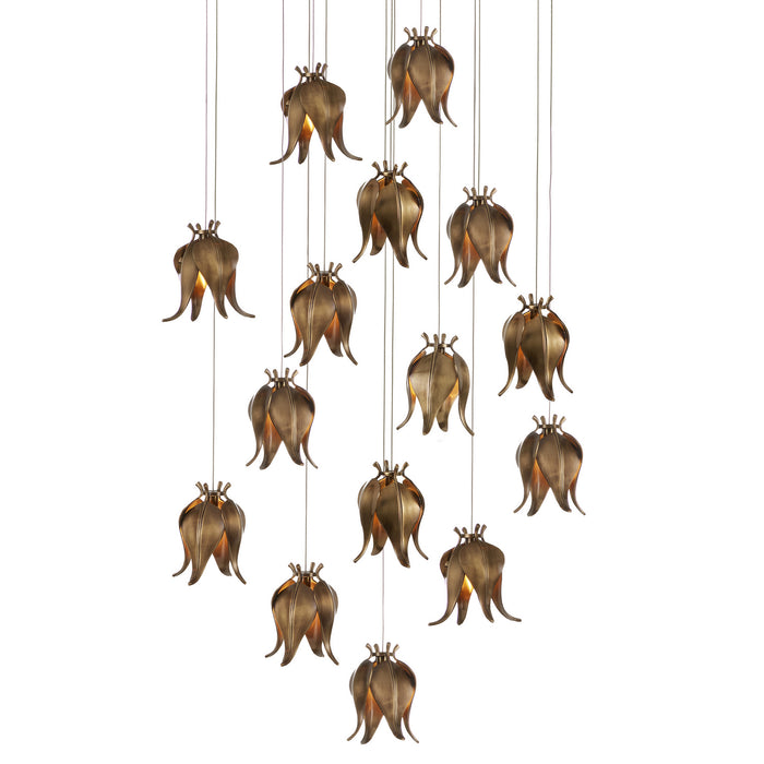 Currey and Company 9000-1022 15 Light Pendant, Antique Brass