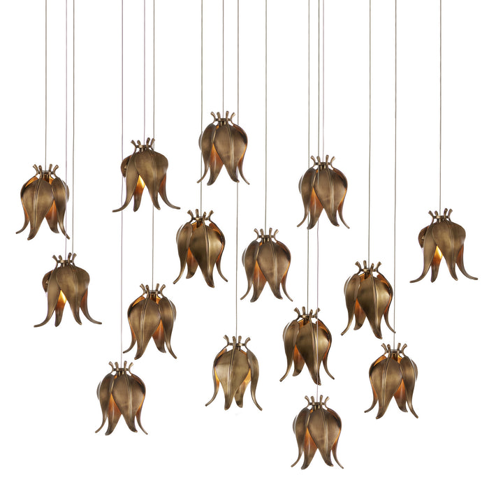 Currey and Company 9000-1023 15 Light Pendant, Antique Brass
