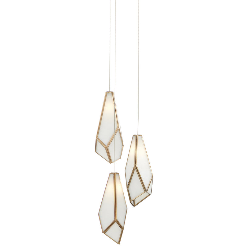 Currey and Company 9000-1034 Three Light Pendant, White/Antique Brass