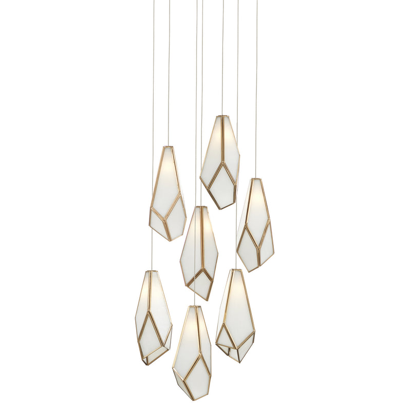 Currey and Company 9000-1035 Seven Light Pendant, White/Antique Brass