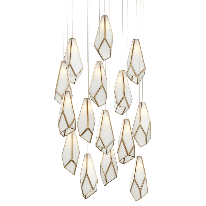 Currey and Company 9000-1036 15 Light Pendant, White/Antique Brass