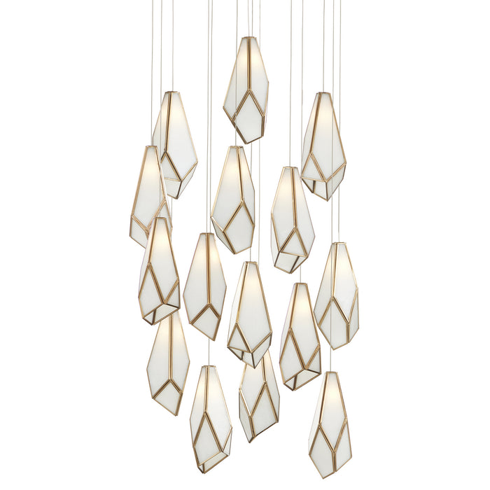 Currey and Company 9000-1036 15 Light Pendant, White/Antique Brass