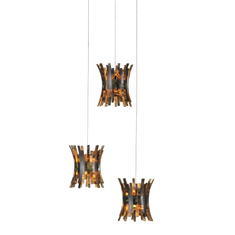 Currey and Company 9000-1041 Three Light Pendant, Brown/Black/Natural