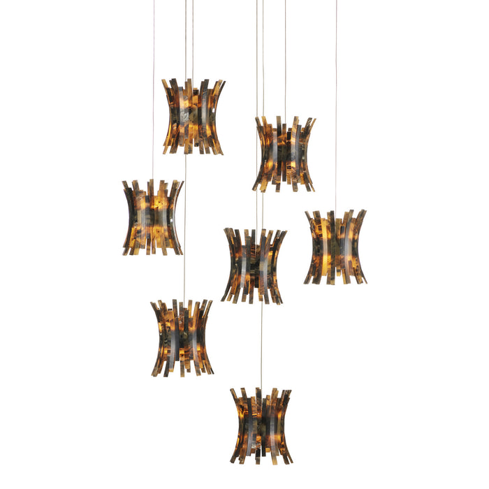 Currey and Company 9000-1042 Seven Light Pendant, Brown/Black/Natural