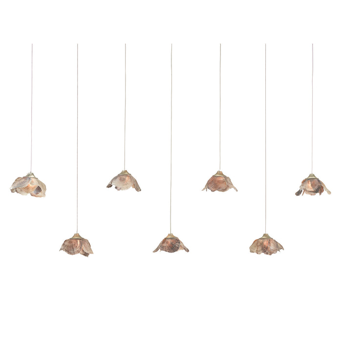 Currey and Company 9000-1055 Seven Light Pendant, Natural Shell/Contemporary Silver Leaf