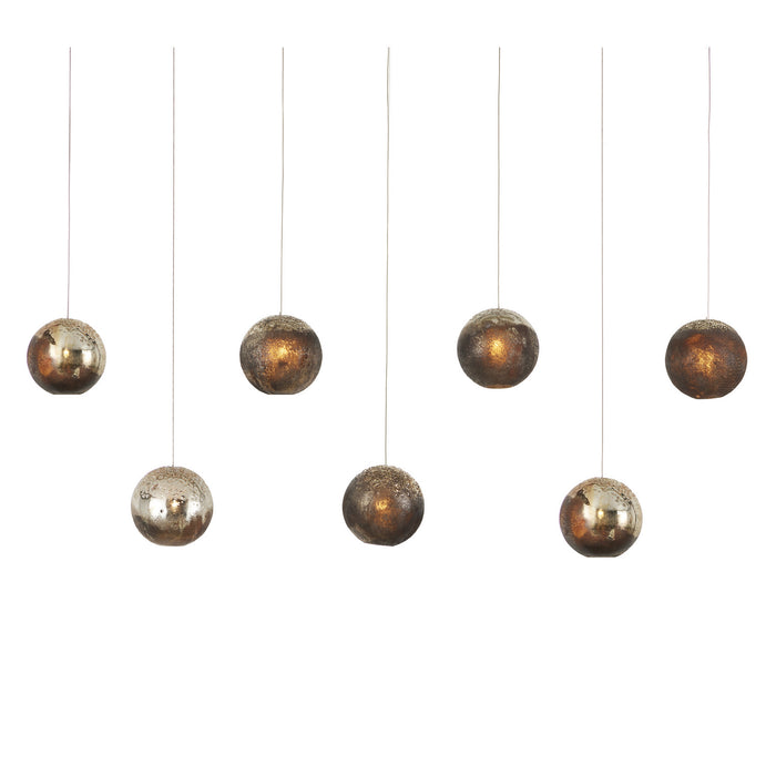 Currey and Company 9000-1069 Seven Light Pendant, Antique Silver/Antique Gold/Matte Charcoal
