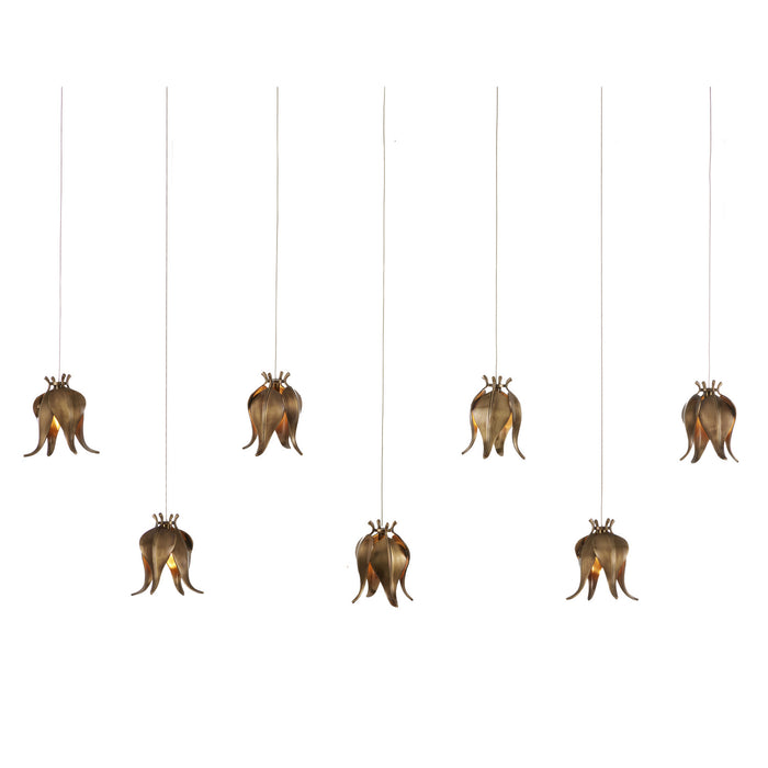 Currey and Company 9000-1070 Seven Light Pendant, Antique Brass