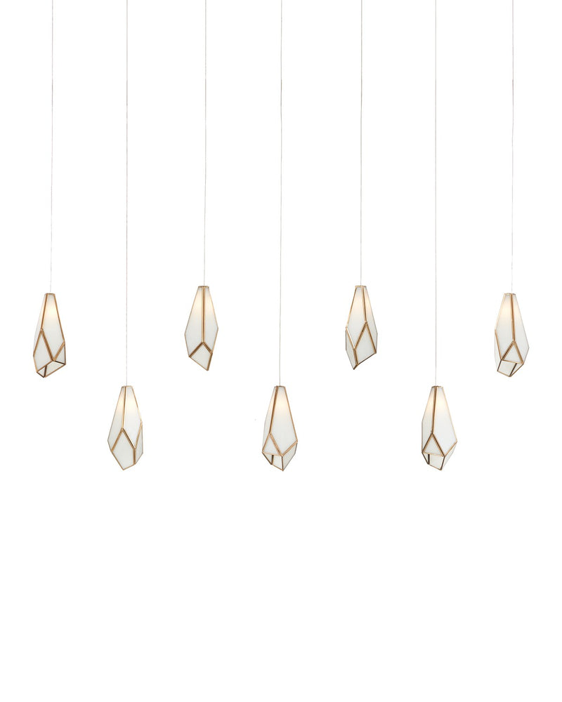 Currey and Company 9000-1072 Seven Light Pendant, White/Antique Brass