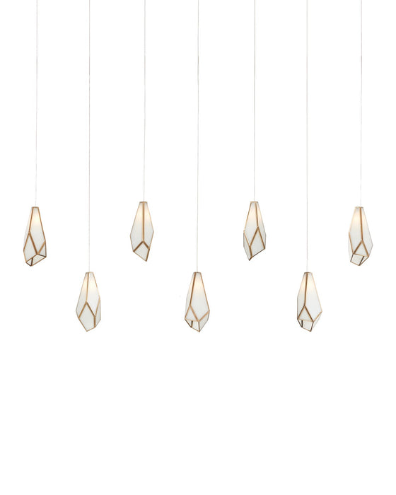 Currey and Company 9000-1072 Seven Light Pendant, White/Antique Brass