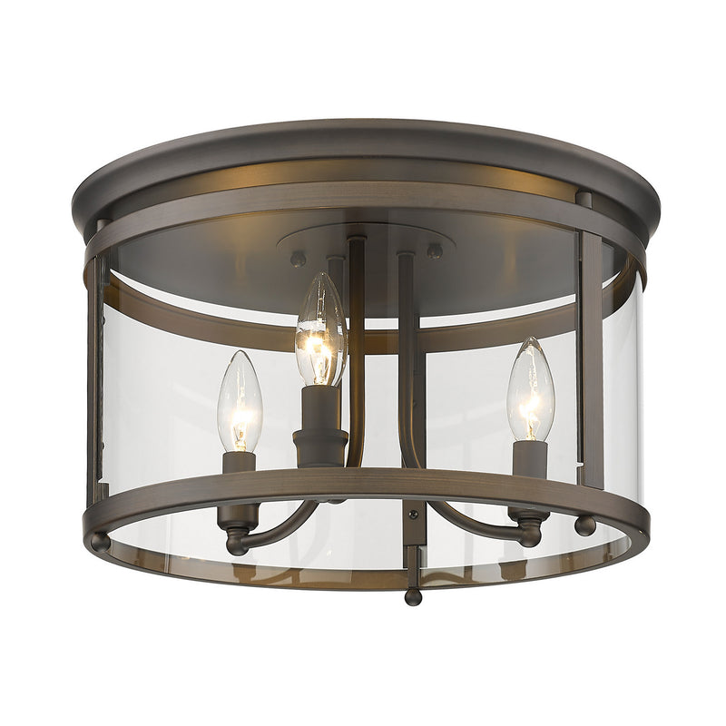 Golden 1157-FM RBZ Three Light Flush Mount, Rubbed Bronze