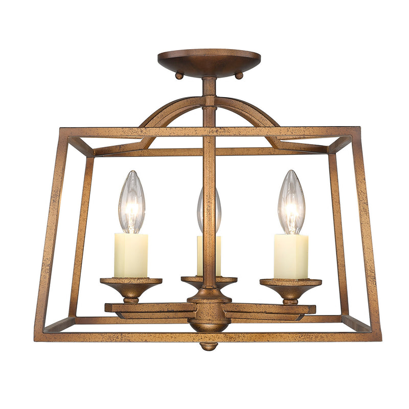 Golden 3072-SF GG Three Light Semi-Flush Mount, Grecian Gold