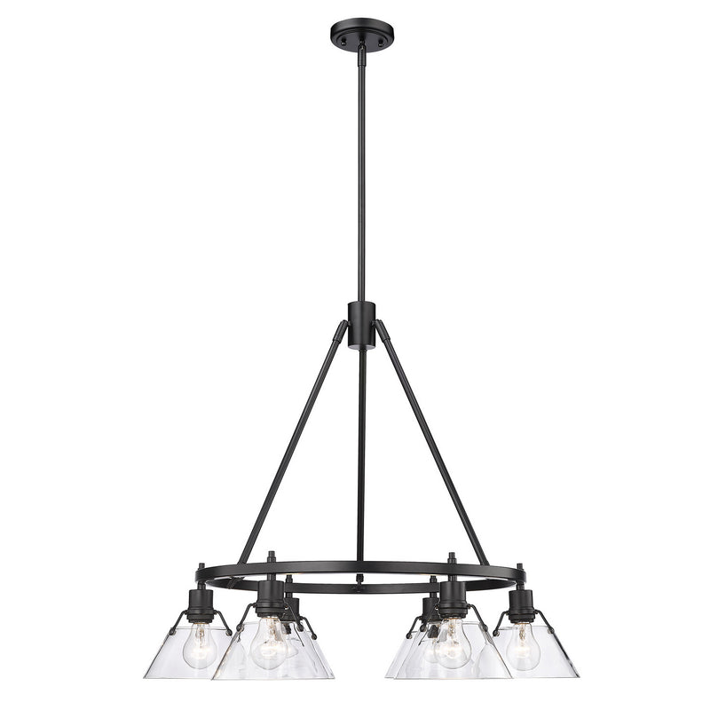 Golden 3306-6 BLK-CLR Six Light Chandelier, Matte Black