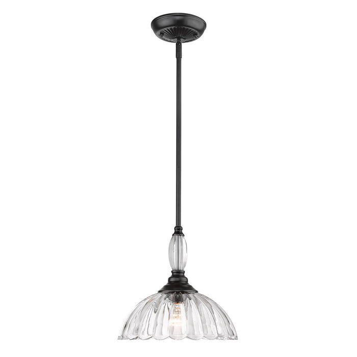 Golden 6952-M BLK-CLR One Light Pendant, Matte Black
