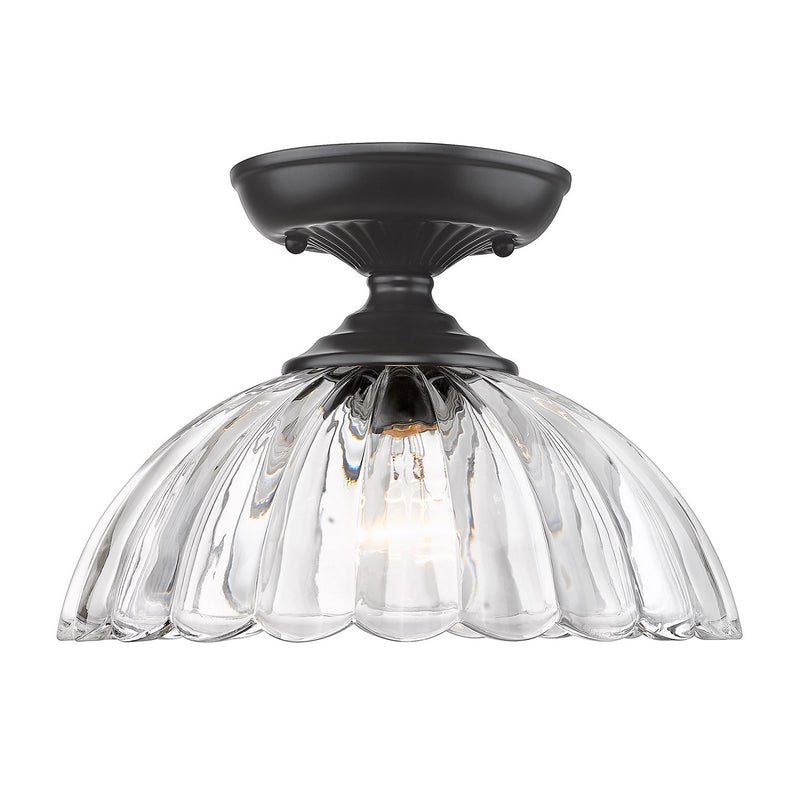 Golden 6952-SF BLK-CLR One Light Semi-Flush Mount, Matte Black