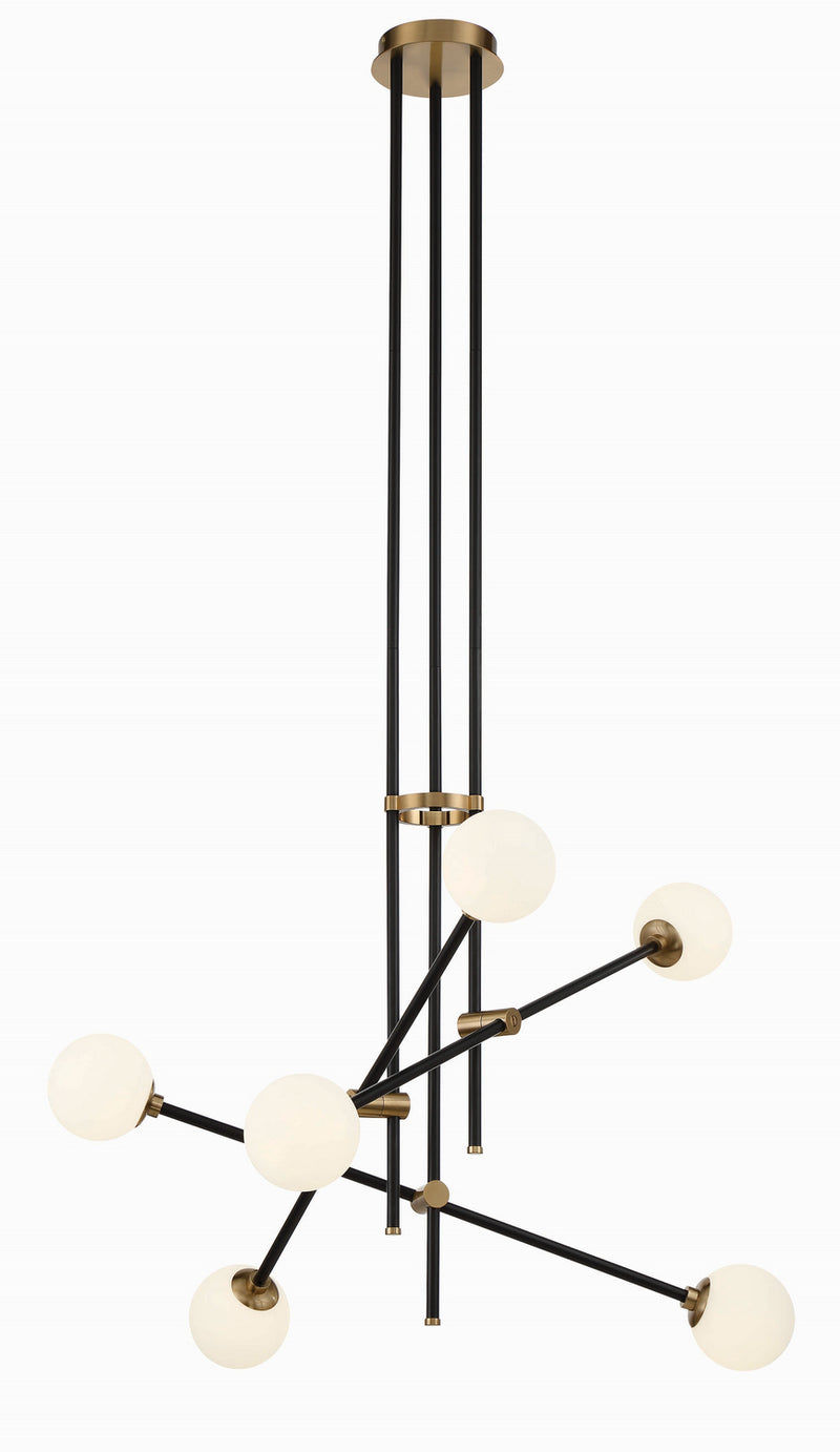 George Kovacs P8155-681 Six Light Chandelier, Coal And Aged Brass