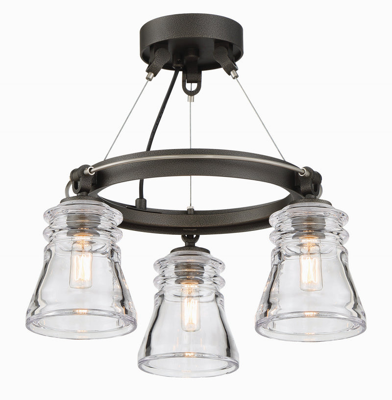Minka-Lavery 2735-709 Three Light Semi Flush Mount, Smoked Iron And Brushed Nickel
