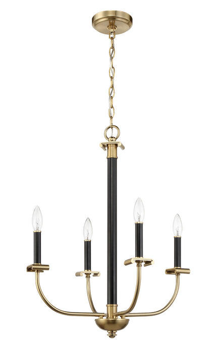Craftmade 54824-FBSB Four Light Chandelier, Flat Black/Satin Brass