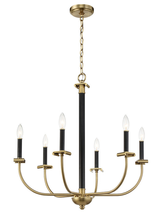 Craftmade 54826-FBSB Six Light Chandelier, Flat Black/Satin Brass