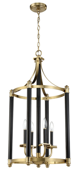 Craftmade 54834-FBSB Four Light Foyer Pendant, Flat Black/Satin Brass