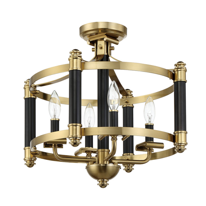 Craftmade 54854-FBSB Four Light Semi Flush Mount, Flat Black/Satin Brass