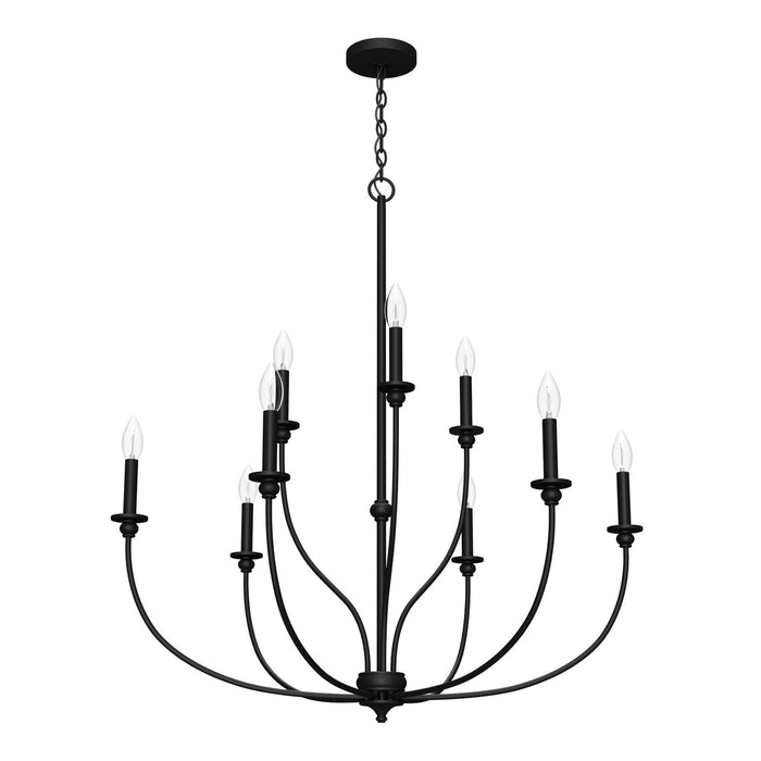 Hunter 19632 Nine Light Chandelier, Matte Black