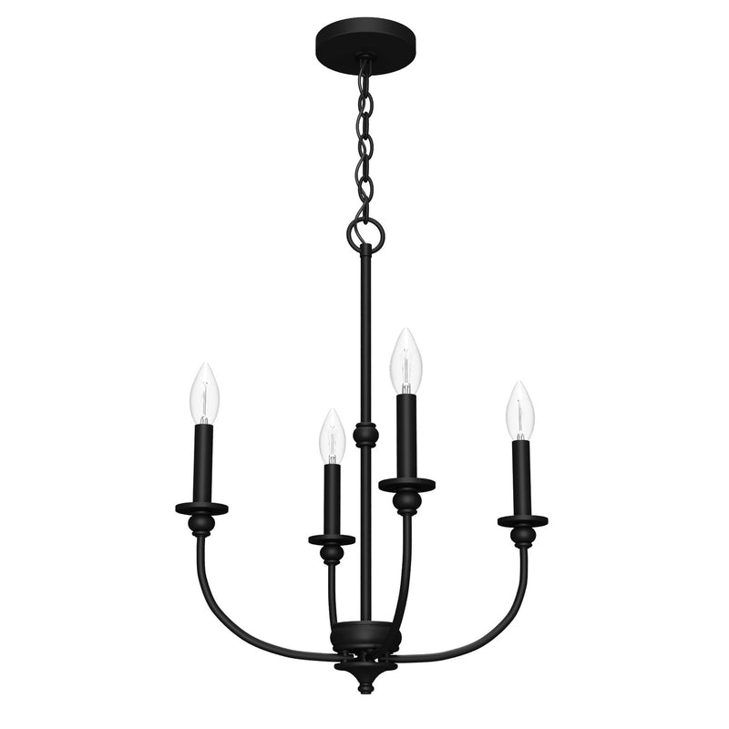 Hunter 19638 Four Light Chandelier, Matte Black