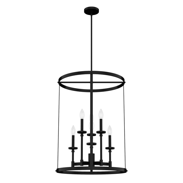 Hunter 19698 Six Light Foyer Pendant, Matte Black