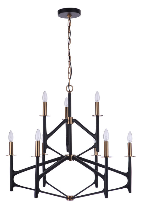 Craftmade 55529-FBSB Nine Light Chandelier, Flat Black/Satin Brass