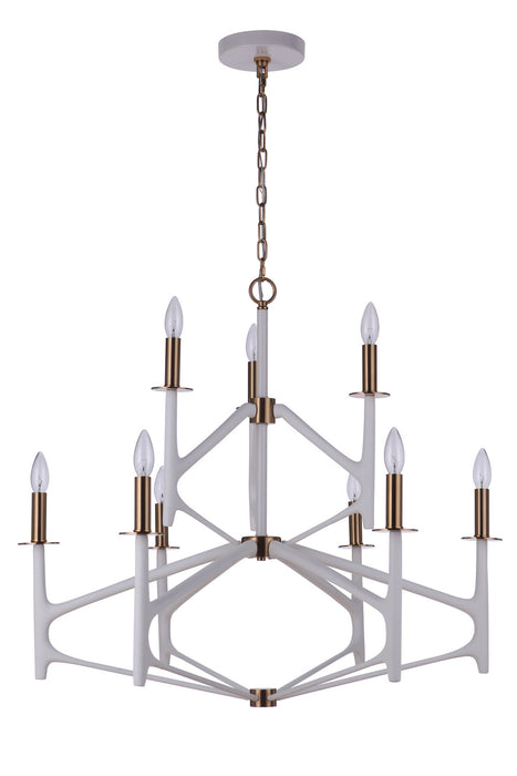 Craftmade 55529-MWWSB Nine Light Chandelier, Matte White / Satin Brass