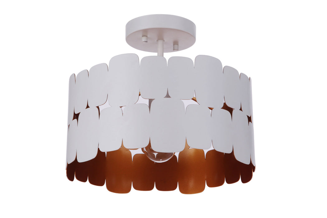 Craftmade 56651-MWWGLR One Light Semi Flush Mount, Matte White/Gold Luster