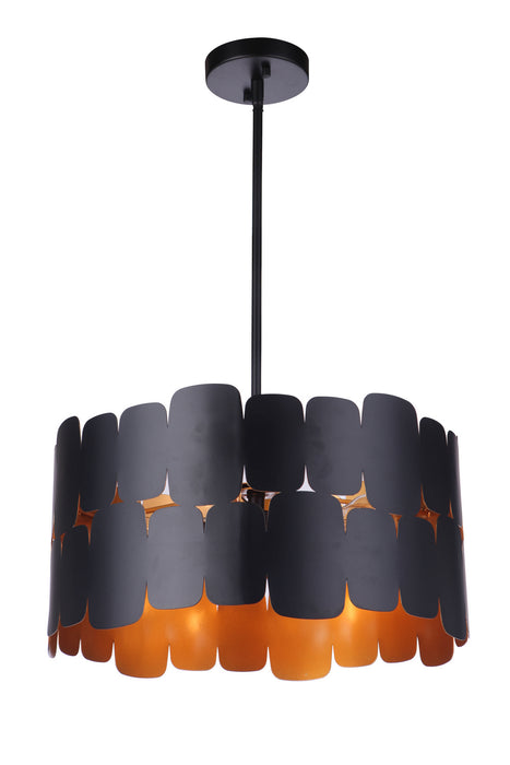 Craftmade 56694-FBGLR Four Light Pendant, Flat Black / Gold Luster
