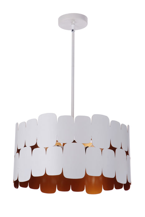 Craftmade 56694-MWWGLR Four Light Pendant, Matte White/Gold Luster