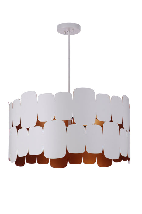 Craftmade 56695-MWWGLR Five Light Pendant, Matte White/Gold Luster