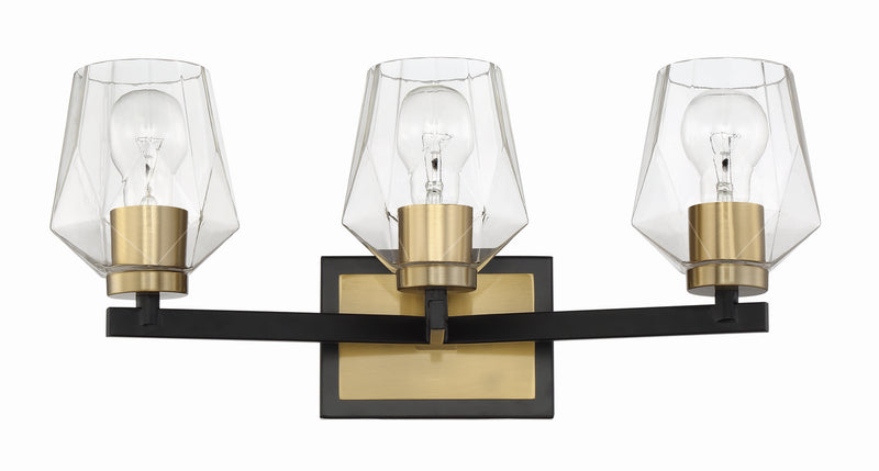 Craftmade 56903-FBSB Three Light Vanity, Flat Black/Satin Brass
