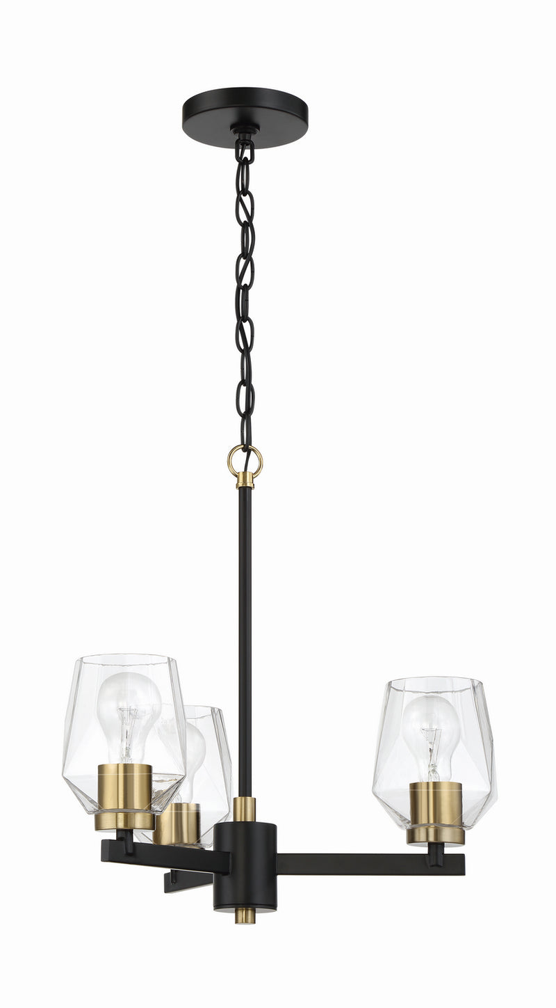 Craftmade 56923-FBSB Three Light Chandelier, Flat Black/Satin Brass