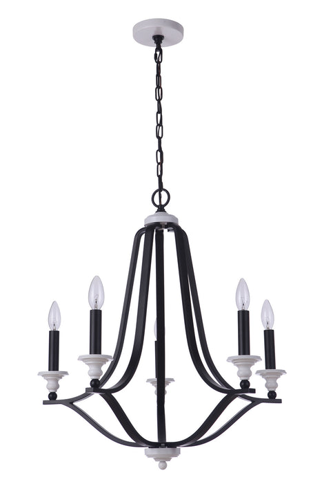 Craftmade 57625-FBMWW Five Light Chandelier, Flat Black / Matte White